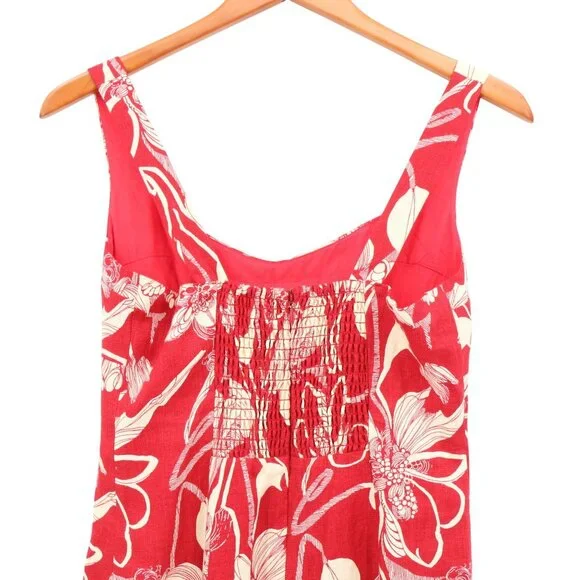 Reformation Thea Linen Dress in Las Dalias Floral Red Cream Dress 4 - Picture 6 of 8